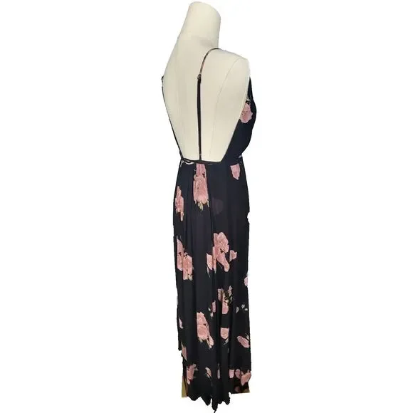Reformation Dress Size 2 Callalily Gown Wrap Floral Layered Flowy Black Pink - Picture 9 of 17